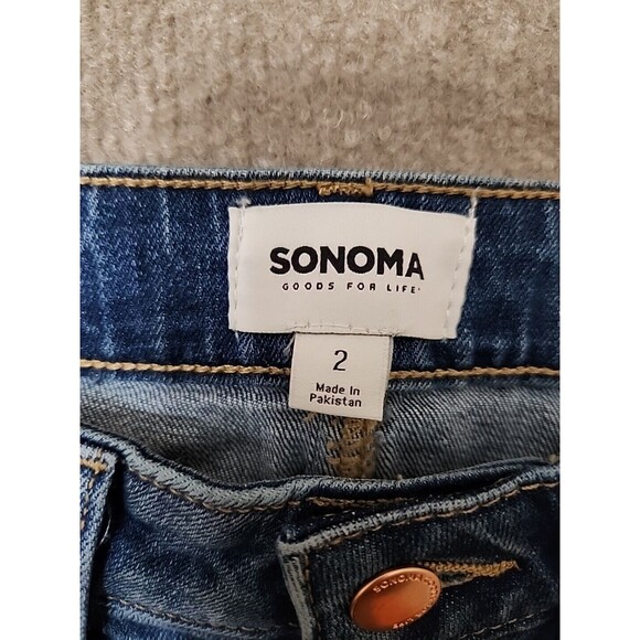 Sonoma Mid Rise Slim Ankle Jeans Womens 2 Blue Medium Wash Raw Hem Stretch NEW - Picture 7 of 9